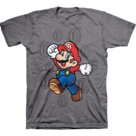 2013 Nintendo Super Mario Boys Charcoal Heather Cotton Tee Mario Coin Size 8 Medium