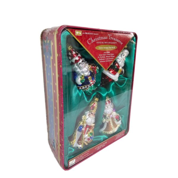 The Brass Key Christmas Treasures Santa Around The World Hand Blown Glass Santa Ornaments Collector Tin - Image 3