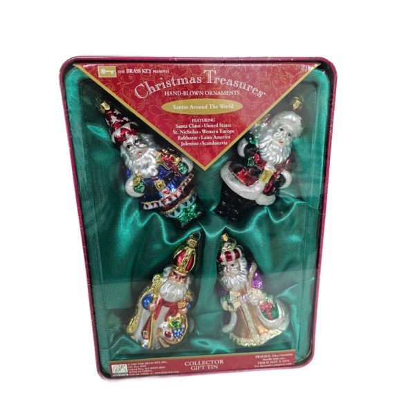 The Brass Key Christmas Treasures Santa Around The World Hand Blown Glass Santa Ornaments Collector Tin - Image 4