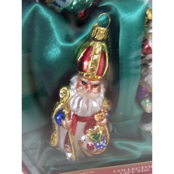 The Brass Key Christmas Treasures Santa Around The World Hand Blown Glass Santa Ornaments Collector Tin - Image 7